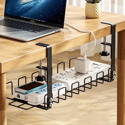 Under Table Storage Rack Metal Cable Management Tray Home Office Desk Wire Organizer No Punching Kitchen Storage Accessories