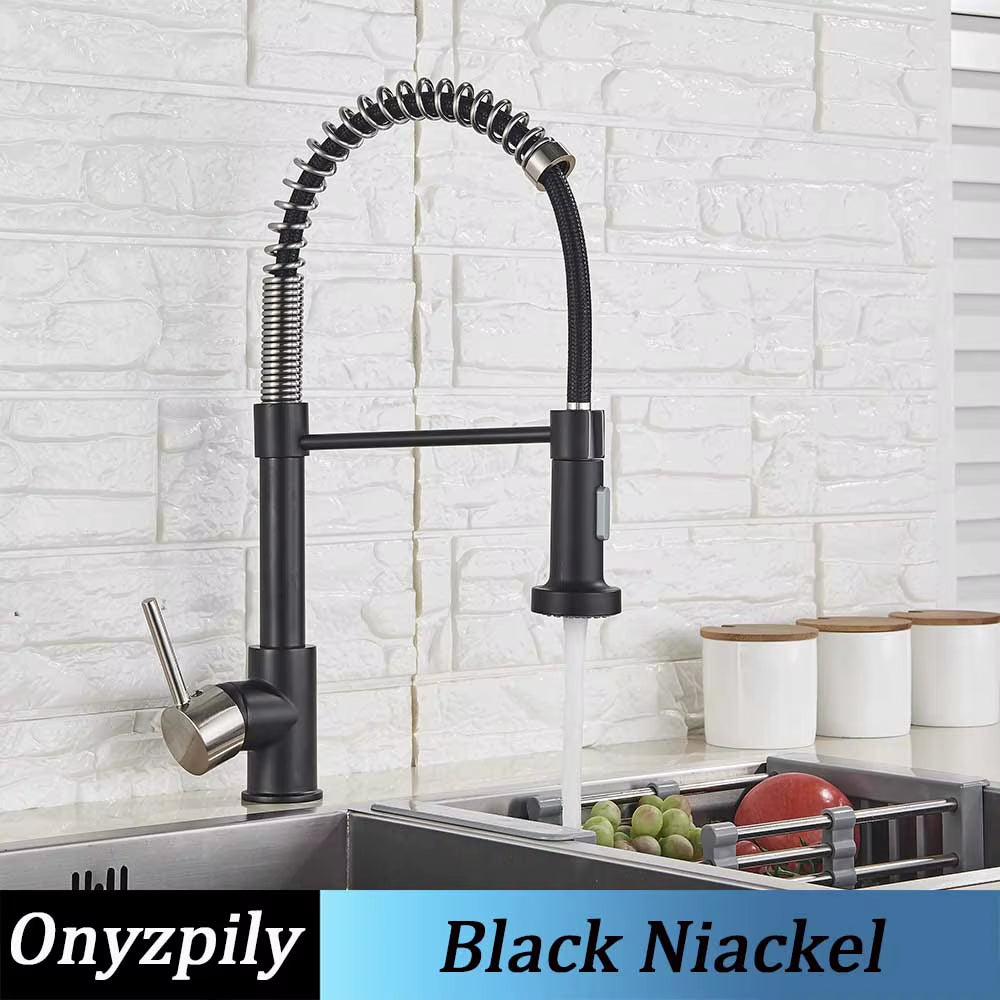 Spring Brushed Kitchen Sink Faucet Pull down Sprayer Nozzle Single Handle Faucets Mixer Hot Cold Stainless Steel Modern