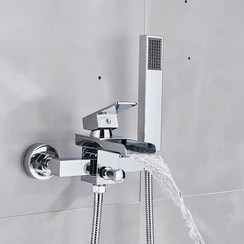 Matte Black Nickel Chrome Bathroom Tub Faucet Single Handle Waterfall Spout Mixer Tap with Hand Shower Wall Mounted Bath Faucet