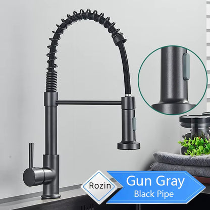 Matte Black Kitchen Faucet Deck Mounted Mixer Tap 360 Degree Rotation Stream Sprayer Nozzle Kitchen Sink Hot Cold Taps