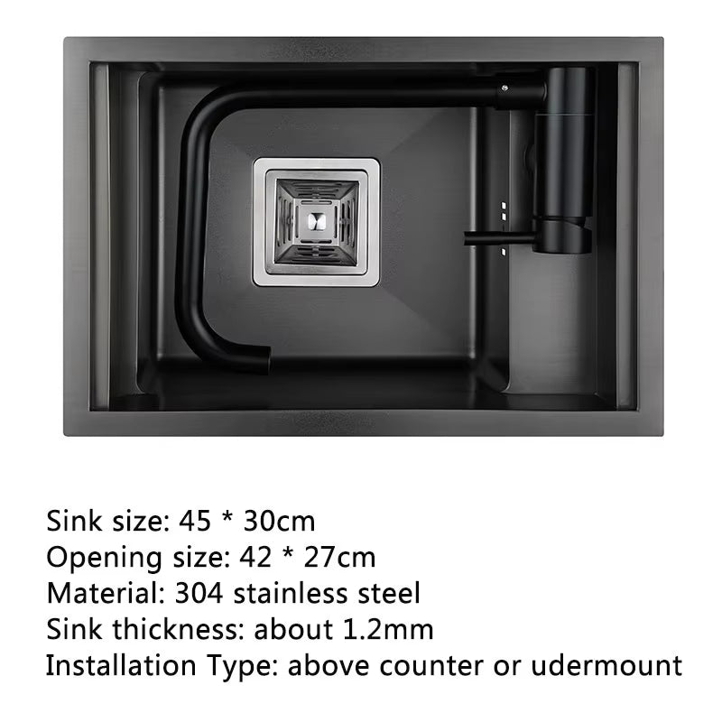 Black Kitchen Sink Hidden Single Bowl Bar Small Size Sink Stainless Steel Balcony Sink Concealed Black Kitchen Sink Bar Sink