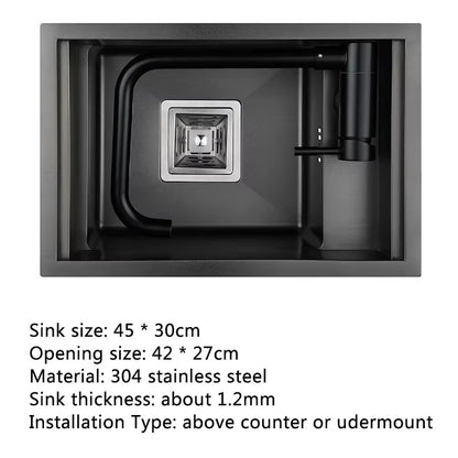 Black Kitchen Sink Hidden Single Bowl Bar Small Size Sink Stainless Steel Balcony Sink Concealed Black Kitchen Sink Bar Sink