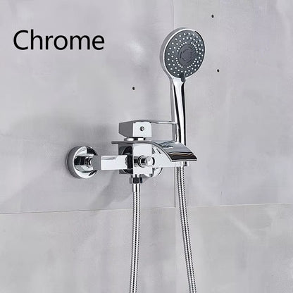 Matte Black Nickel Chrome Bathroom Tub Faucet Single Handle Waterfall Spout Mixer Tap with Hand Shower Wall Mounted Bath Faucet