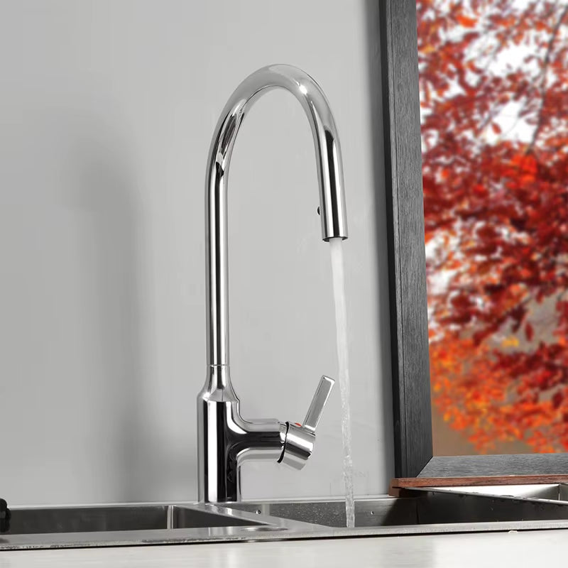 Hidden Aerator Pull Out Kitchen Faucet Matte Black & Chrome Kitchen Sink Water Mixer Tap Single Hole Basin Brass Faucet