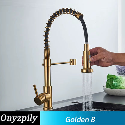 Spring Brushed Kitchen Sink Faucet Pull down Sprayer Nozzle Single Handle Faucets Mixer Hot Cold Stainless Steel Modern