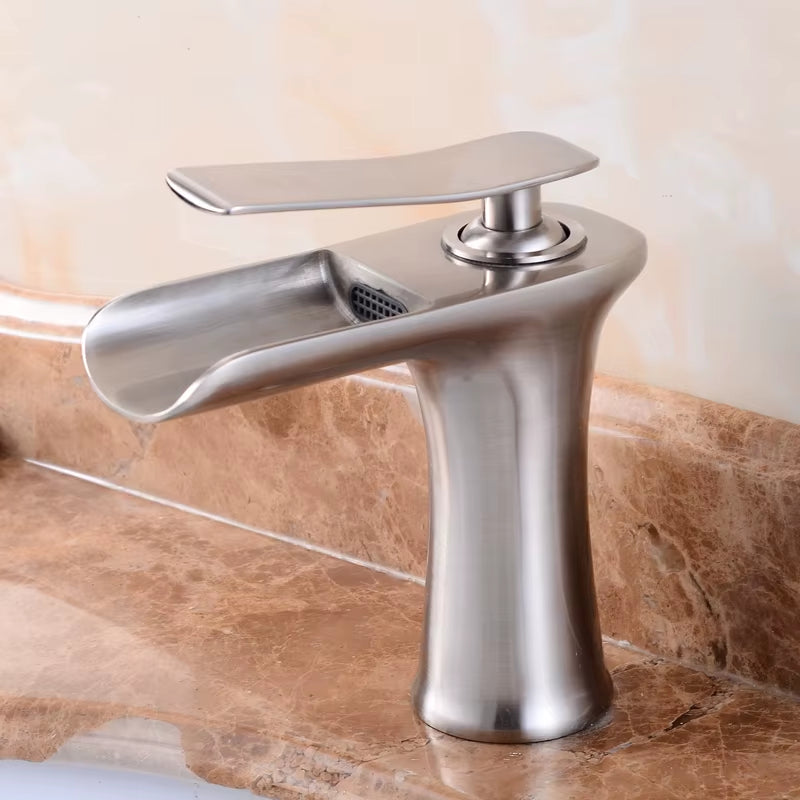 Waterfall Bathroom Basin Sink Faucets Hot Cold Tap Deck Mounted Water Mixer Crane Antique Bronze Chrome Finished ELM100