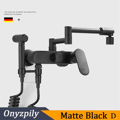 Matte Black Wall Mounted Kitchen Faucet Pull down Cold Hot Water Kitchen Taps 360 Rotation Dual Function Sprayer Taps