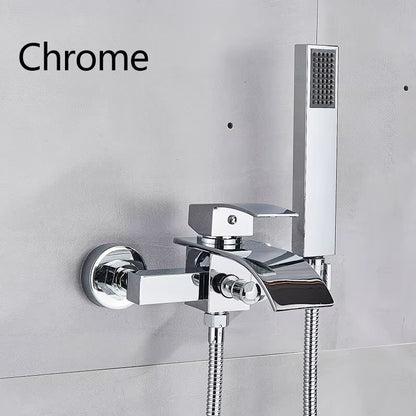 Matte Black Nickel Chrome Bathroom Tub Faucet Single Handle Waterfall Spout Mixer Tap with Hand Shower Wall Mounted Bath Faucet