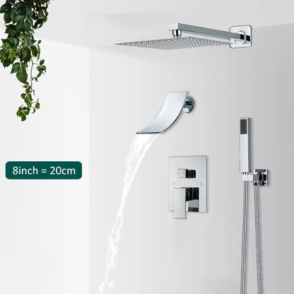 Wall Mount Bathroom Rain Waterfall Shower Faucets Set Concealed Chrome Shower System Bathtub Shower Mixer Faucet Tap