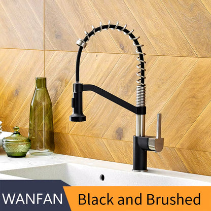 Modern Polished Black Brass Kitchen Sink Faucet Pull Out Single Handle Swivel Spout Vessel Sink Mixer Tap 9013