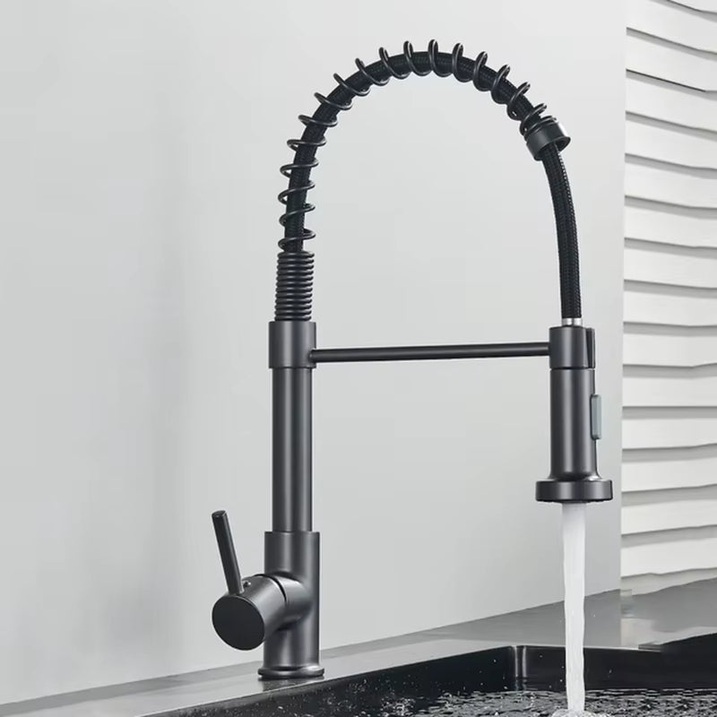 Spring Brushed Kitchen Sink Faucet Pull down Sprayer Nozzle Single Handle Faucets Mixer Hot Cold Stainless Steel Modern