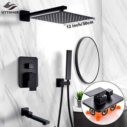 Bathroom Black Shower Faucet Set Rainfall Head Wall Mounted Bath Shower System Hand Sprayer Bathtub Faucet Mixer