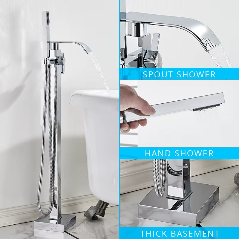 Floor Mounted Bathtub Faucet Set Black Bath Tub Faucet Hot and Cold Water Shower Bathtub Mixer Tap Waterfall Floor Stand