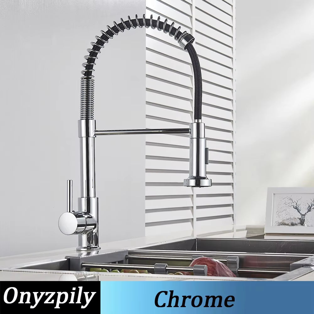 Spring Brushed Kitchen Sink Faucet Pull down Sprayer Nozzle Single Handle Faucets Mixer Hot Cold Stainless Steel Modern