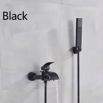 Matte Black Nickel Chrome Bathroom Tub Faucet Single Handle Waterfall Spout Mixer Tap with Hand Shower Wall Mounted Bath Faucet