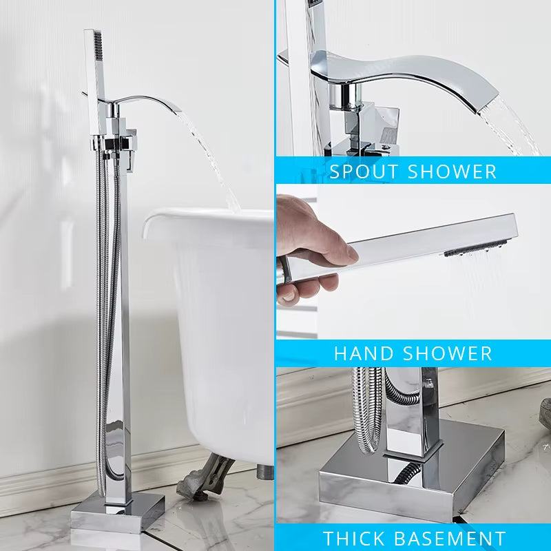 Floor Mounted Bathtub Faucet Set Black Bath Tub Faucet Hot and Cold Water Shower Bathtub Mixer Tap Waterfall Floor Stand