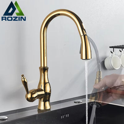 Brass Kitchen Faucet 5 Color Rotation High Arch Kitchen Sink Faucet Pull Out Sprayer Hot Cold Water Mixer Tap Torneira Cozinha