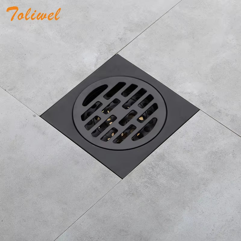 Black Bathroom Square Shower Drain Stainless Steel Floor Drainer Trap Waste Grate round Cover Hair Strainer