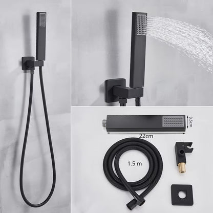 Bathroom Black Shower Faucet Set Rainfall Head Wall Mounted Bath Shower System Hand Sprayer Bathtub Faucet Mixer