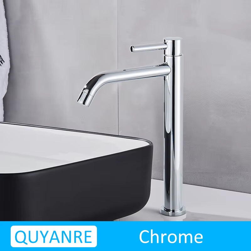 Black Chrome Tall Basin Sink Faucet Slim Bathroom Washbasin Water Mixer Tap Hot Cold Water Basin Crane Tap Bathroom Tap