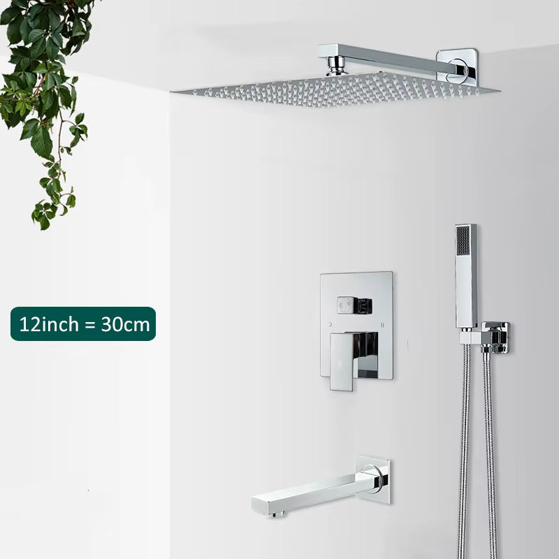 Wall Mount Bathroom Rain Waterfall Shower Faucets Set Concealed Chrome Shower System Bathtub Shower Mixer Faucet Tap