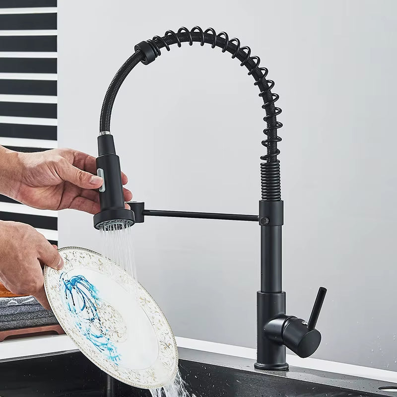 Matte Black Kitchen Faucet Deck Mounted Mixer Tap 360 Degree Rotation Stream Sprayer Nozzle Kitchen Sink Hot Cold Taps