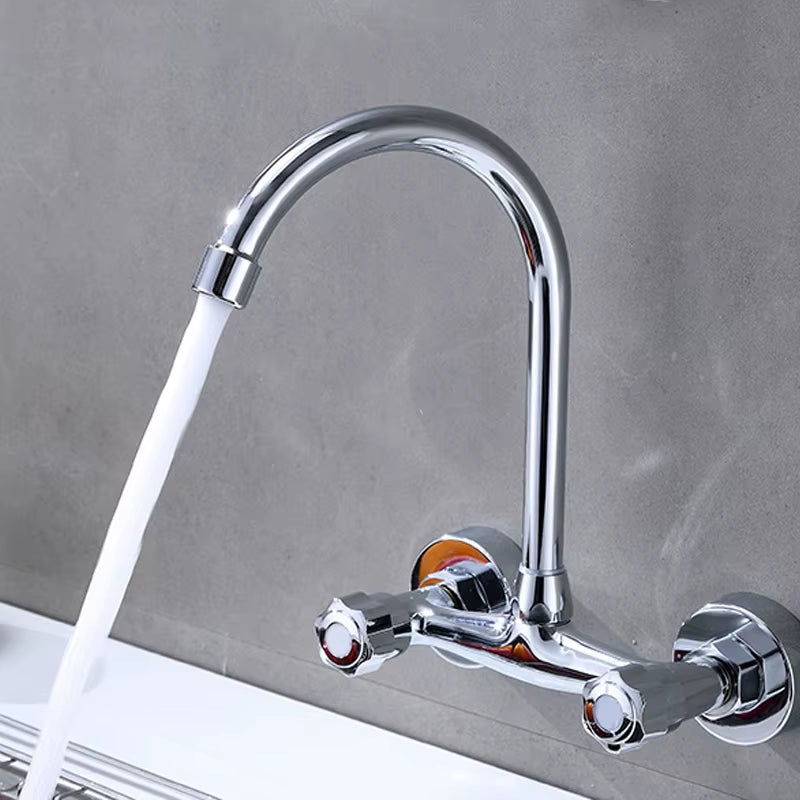 Wall Mounted Kitchen Faucet Brass Swivel Spray Sink Faucet Dual Handle Double Hole Cold and Hot Water Mixer Tap Washbasin Faucet