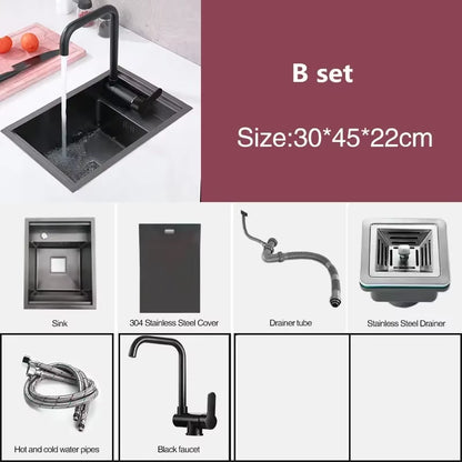 Nanometer 304 Stainless Steel Sink Small Size Cover Hidden Single Kitchen Sink