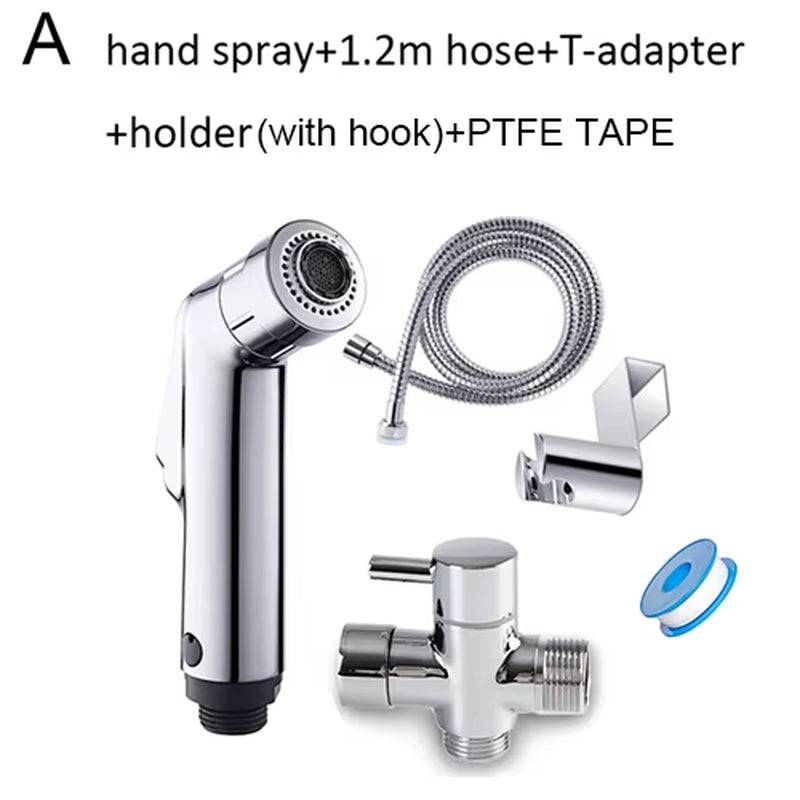 Two Function Toilet Hand Bidet Faucet Bathroom Bidet Shower Sprayer Brass T Adapter 1.2M Hose Tank Hooked Holder Easy Install