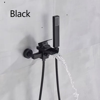 Matte Black Nickel Chrome Bathroom Tub Faucet Single Handle Waterfall Spout Mixer Tap with Hand Shower Wall Mounted Bath Faucet