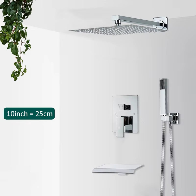 Wall Mount Bathroom Rain Waterfall Shower Faucets Set Concealed Chrome Shower System Bathtub Shower Mixer Faucet Tap