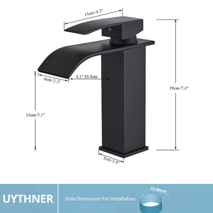 Bathroom Waterfall Basin Sink Faucet Black Faucets Brass Bath Faucet Hot&Cold Water Mixer Vanity Tap Deck Mounted Washbasin Taps