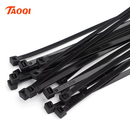 Self-Locking Plastic Nylon Tie 100Pcs/Bag Black Zip Wraps Strap Nylon Cable Tie Set Fastening Ring Loop Wire Wrap