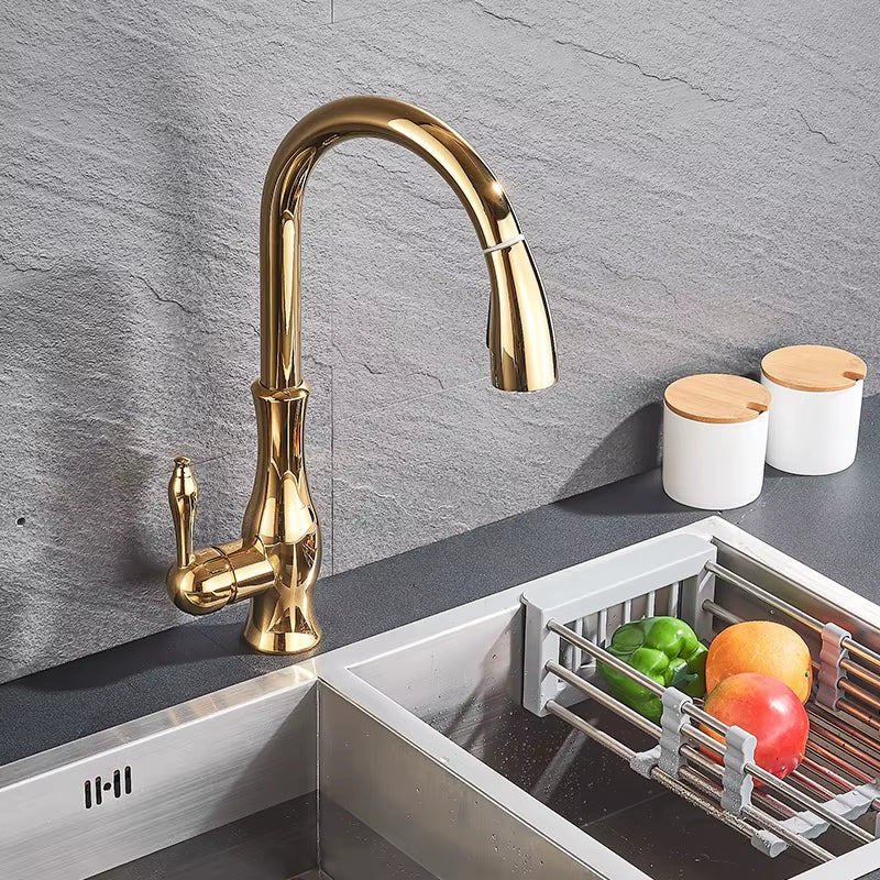 Brass Kitchen Faucet 5 Color Rotation High Arch Kitchen Sink Faucet Pull Out Sprayer Hot Cold Water Mixer Tap Torneira Cozinha