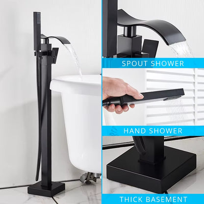 Floor Mounted Bathtub Faucet Set Black Bath Tub Faucet Hot and Cold Water Shower Bathtub Mixer Tap Waterfall Floor Stand