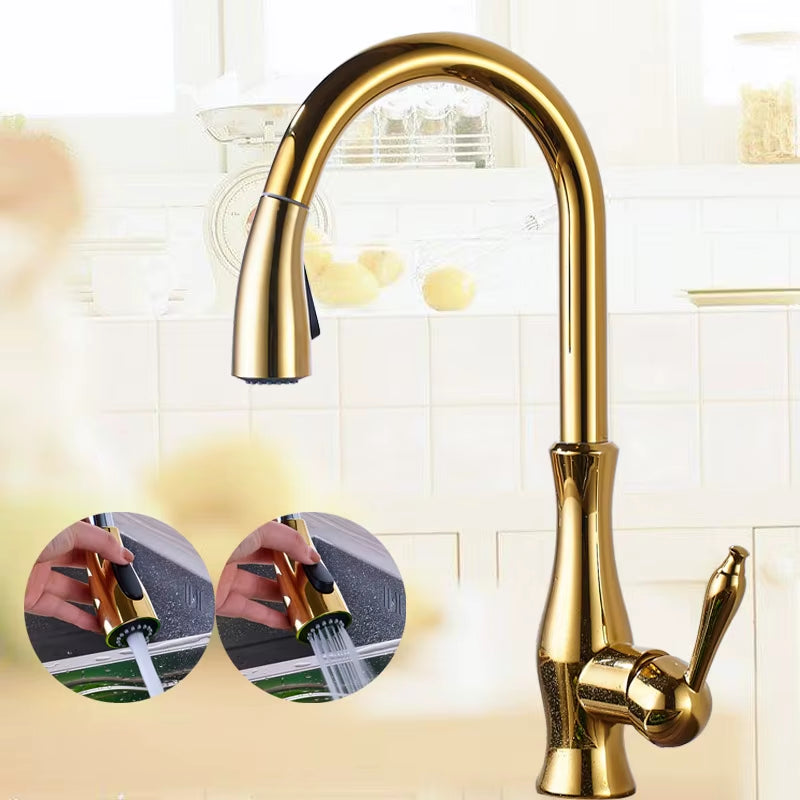 Brass Kitchen Faucet 5 Color Rotation High Arch Kitchen Sink Faucet Pull Out Sprayer Hot Cold Water Mixer Tap Torneira Cozinha