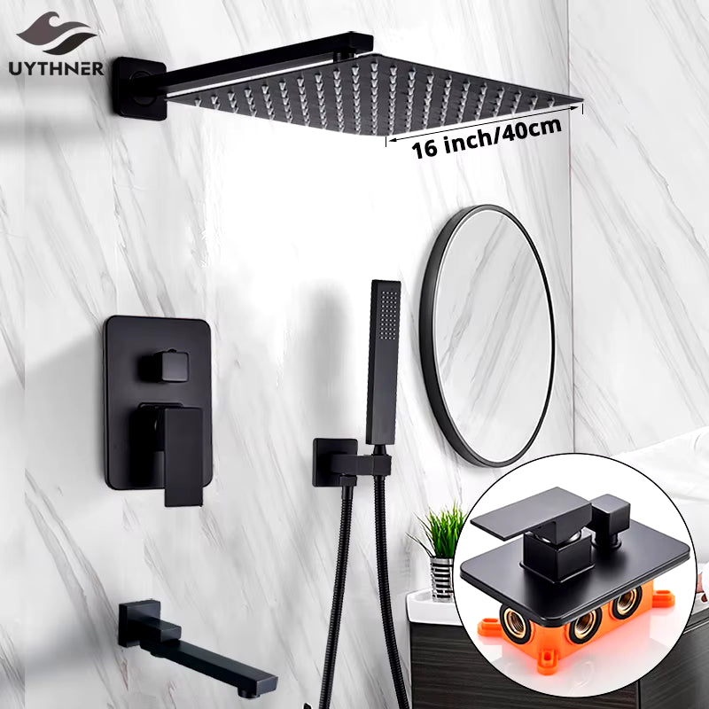 Bathroom Black Shower Faucet Set Rainfall Head Wall Mounted Bath Shower System Hand Sprayer Bathtub Faucet Mixer