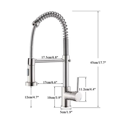 Spring Brushed Kitchen Sink Faucet Pull down Sprayer Nozzle Single Handle Faucets Mixer Hot Cold Stainless Steel Modern