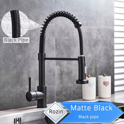 Matte Black Kitchen Faucet Deck Mounted Mixer Tap 360 Degree Rotation Stream Sprayer Nozzle Kitchen Sink Hot Cold Taps