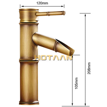 Basin Faucet Antique Brass Bamboo Shape Faucet Antique Bronze Finish Copper Sink Faucet Single Handle Hot and Cold Water Tap