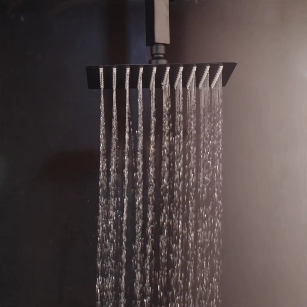 KEMAIDI Black Brass Bathroom Shower Faucet Digital Display Mixer Taps 3-Functions Shower Systerm with Wall Mounted Bathtub Tap