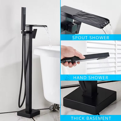 Floor Mounted Bathtub Faucet Set Black Bath Tub Faucet Hot and Cold Water Shower Bathtub Mixer Tap Waterfall Floor Stand