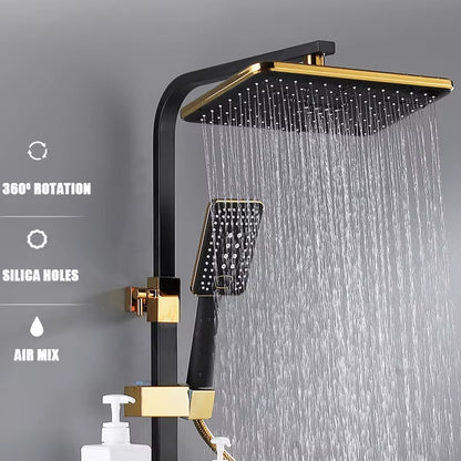 Hot Cold Shower System Bathroom LED Digital Shower Set Wall Mount Smart Thermostatic Bath Faucet Square Head SPA Rainfall Grifo