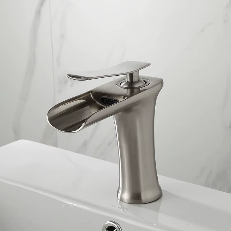 Waterfall Bathroom Basin Sink Faucets Hot Cold Tap Deck Mounted Water Mixer Crane Antique Bronze Chrome Finished ELM100